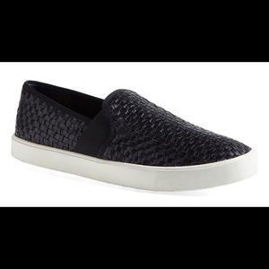 VINCE Preston Woven Leather Slip-On, Black